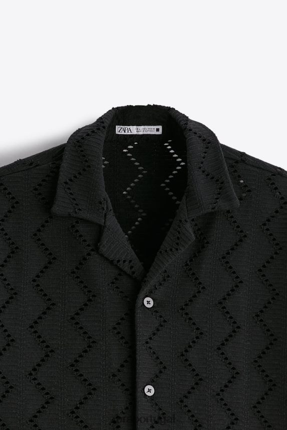camisa texturizada de crochê homens Zara preto Z2080L1013 roupas