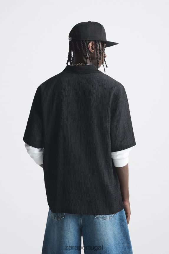 camisa texturizada homens Zara preto Z2080L1014 roupas