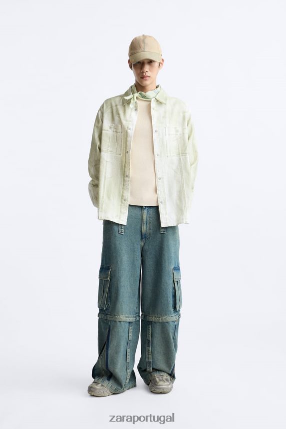 camiseta com estampa de tinta homens Zara cru/caqui Z2080L1190 roupas