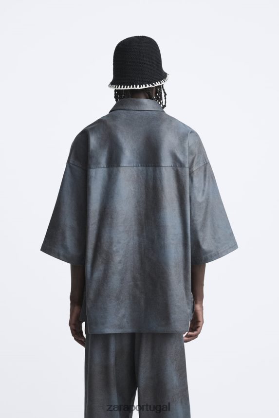 camiseta em camurça sintética lavada homens Zara cinza Z2080L1171 roupas
