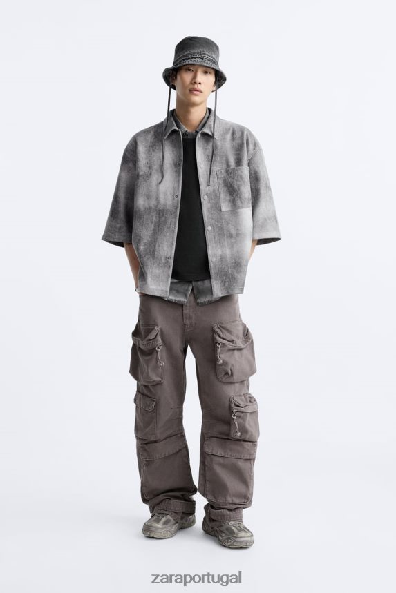 camiseta em camurça sintética lavada homens Zara cinza antracite Z2080L1169 roupas