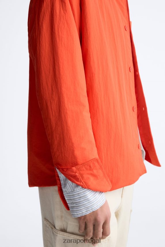 camiseta técnica acolchoada homens Zara laranja néon Z2080L1178 roupas