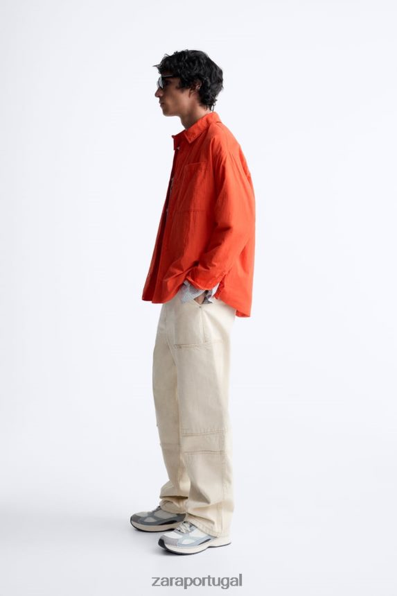 camiseta técnica acolchoada homens Zara laranja néon Z2080L1178 roupas