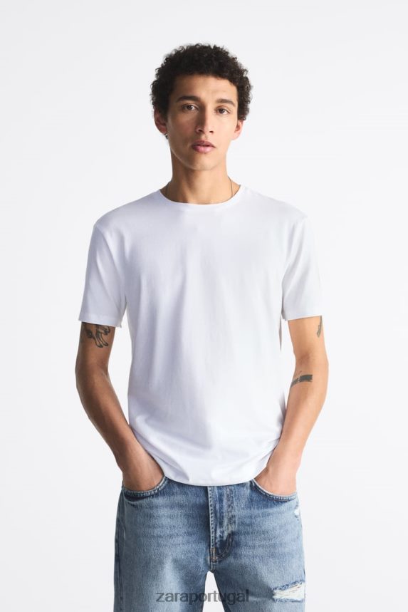 camiseta básica slim fit homens Zara branco Z2080L1195 roupas