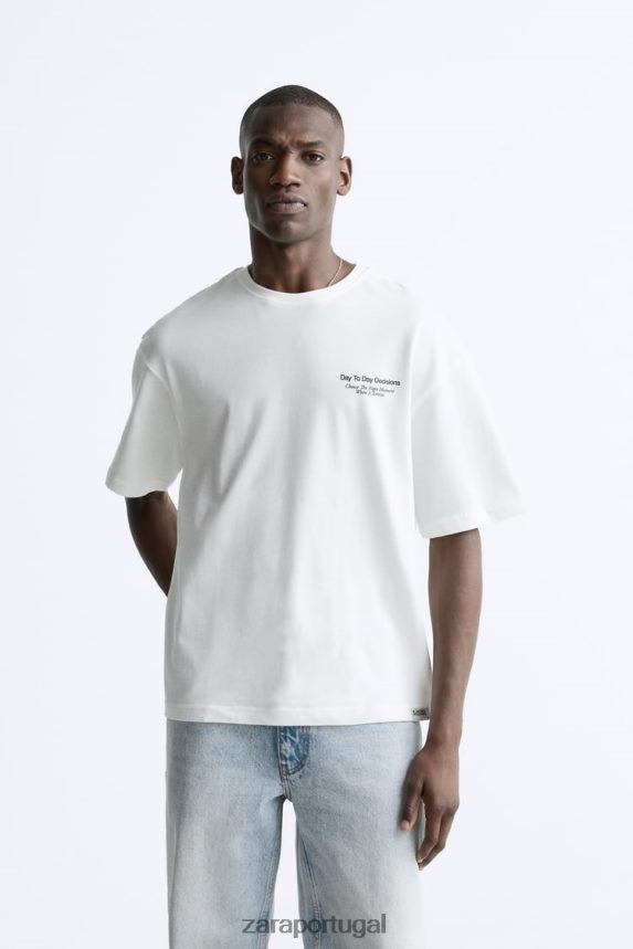 camiseta com fotografia impressa homens Zara ostra branca Z2080L1192 roupas