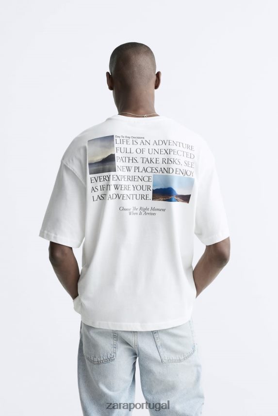 camiseta com fotografia impressa homens Zara ostra branca Z2080L1192 roupas