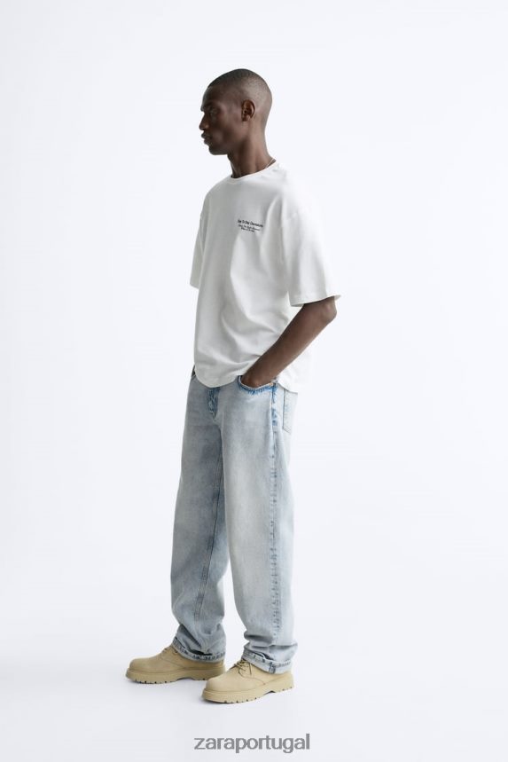 camiseta com fotografia impressa homens Zara ostra branca Z2080L1192 roupas