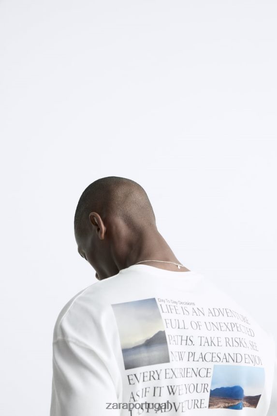 camiseta com fotografia impressa homens Zara ostra branca Z2080L1192 roupas