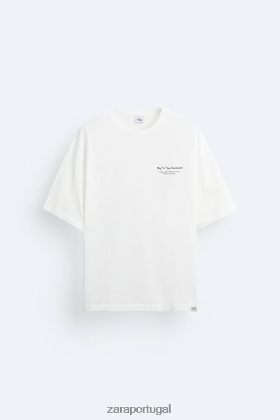 camiseta com fotografia impressa homens Zara ostra branca Z2080L1192 roupas