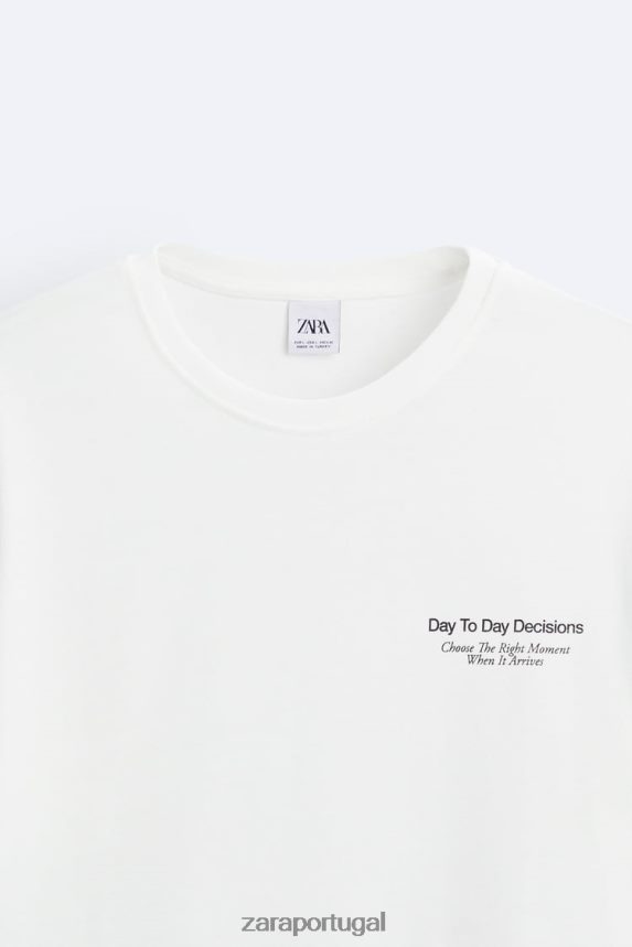 camiseta com fotografia impressa homens Zara ostra branca Z2080L1192 roupas