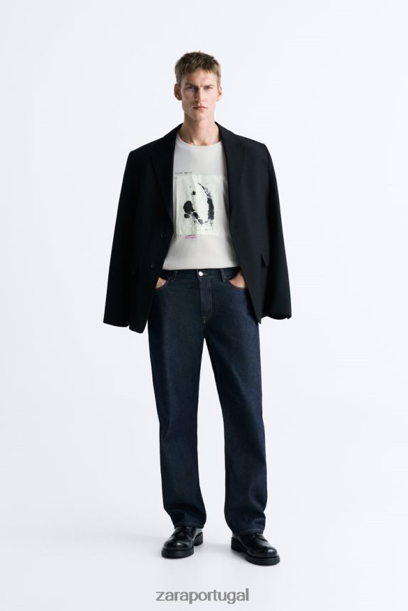 camiseta com patch misto homens Zara marrom acinzentado Z2080L1199 roupas