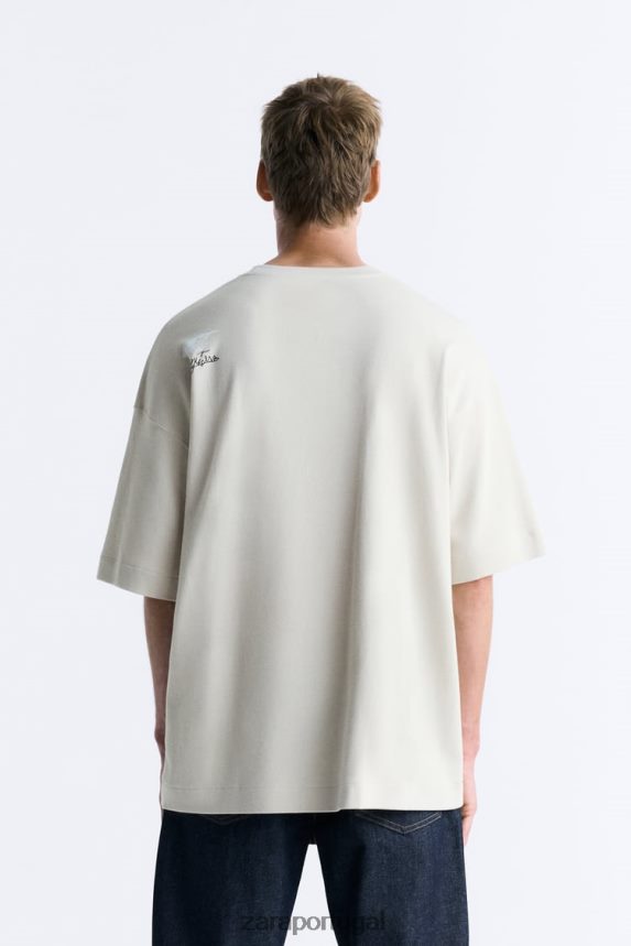 camiseta com patch misto homens Zara marrom acinzentado Z2080L1199 roupas