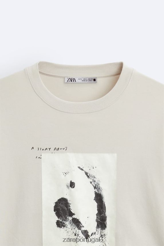 camiseta com patch misto homens Zara marrom acinzentado Z2080L1199 roupas
