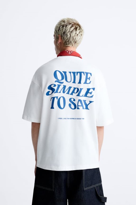 camiseta com texto misto homens Zara branco Z2080L1215 roupas