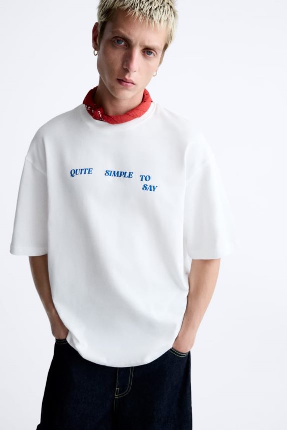 camiseta com texto misto homens Zara branco Z2080L1215 roupas