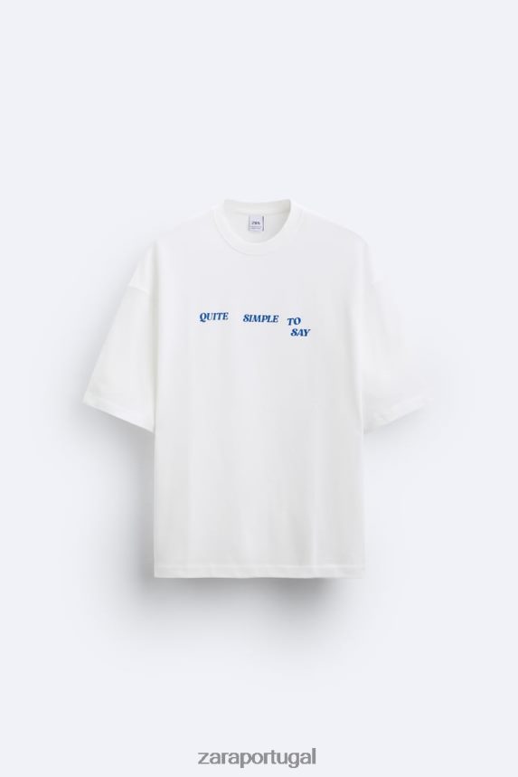 camiseta com texto misto homens Zara branco Z2080L1215 roupas