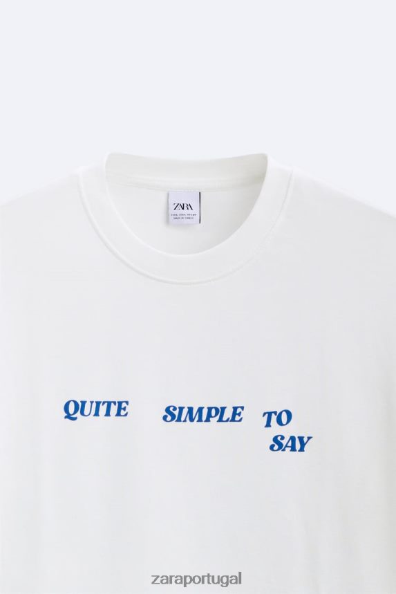 camiseta com texto misto homens Zara branco Z2080L1215 roupas