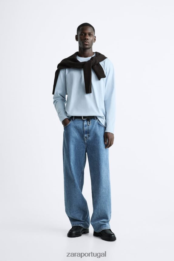 camiseta pesada homens Zara azul claro Z2080L1211 roupas