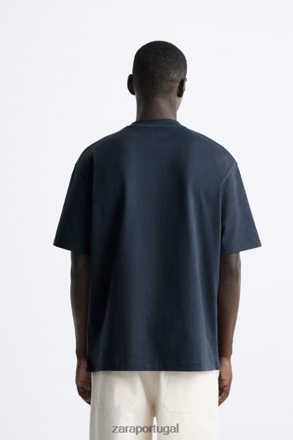 camiseta pesada homens Zara azul-marinho Z2080L1210 roupas