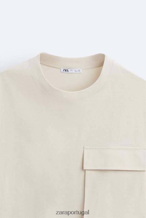 camiseta técnica com bolso homens Zara bege Z2080L1194 roupas