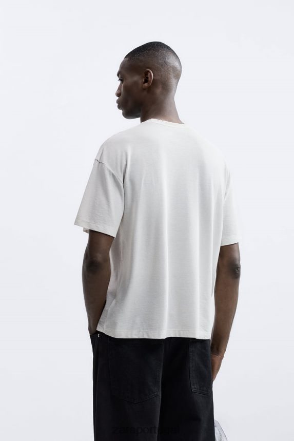 camiseta texturizada homens Zara cinza pérola Z2080L1209 roupas
