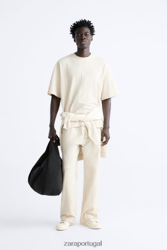 camiseta texturizada homens Zara marrom acinzentado Z2080L1201 roupas