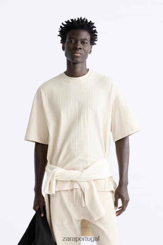 camiseta texturizada homens Zara marrom acinzentado Z2080L1201 roupas