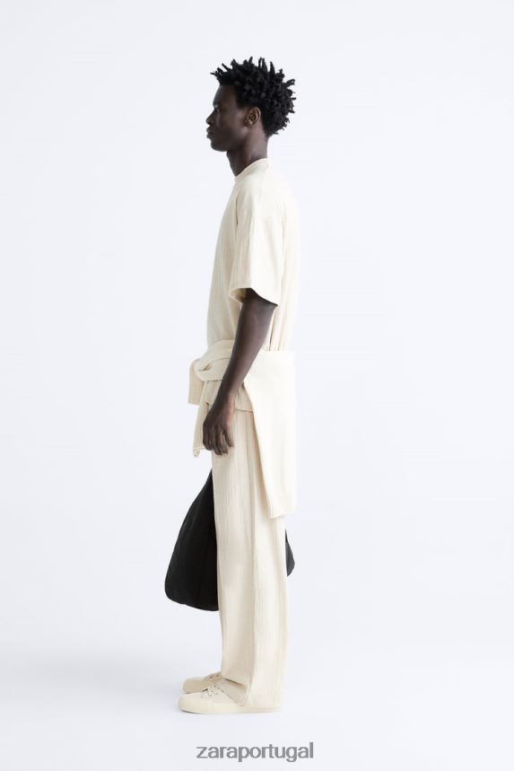 camiseta texturizada homens Zara marrom acinzentado Z2080L1201 roupas