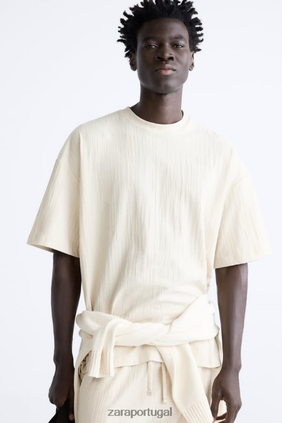 camiseta texturizada homens Zara marrom acinzentado Z2080L1201 roupas