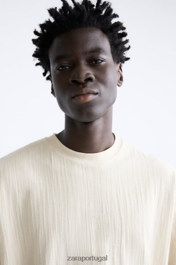 camiseta texturizada homens Zara marrom acinzentado Z2080L1201 roupas