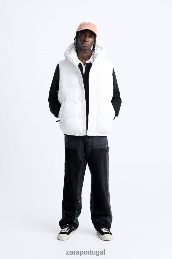 colete com capuz homens Zara branco Z2080L1112 roupas