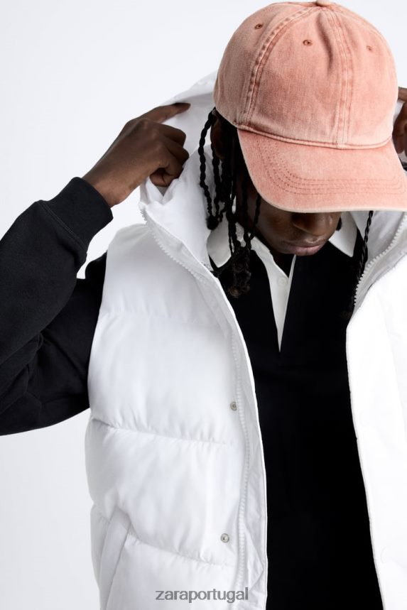 colete com capuz homens Zara branco Z2080L1112 roupas