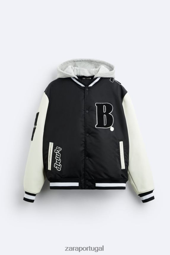 jaqueta bomber com capuz homens Zara preto Z2080L1133 roupas