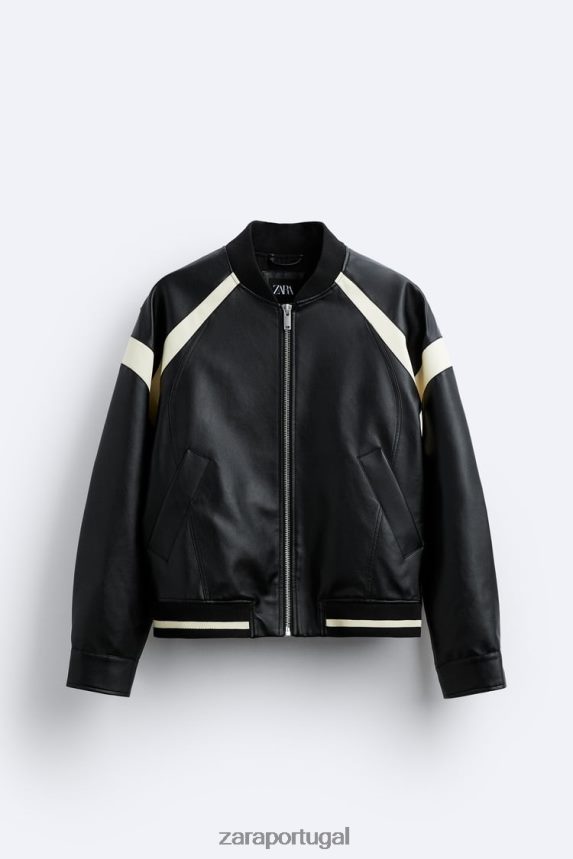 jaqueta bomber de couro sintético contrastante homens Zara preto Z2080L1110 roupas