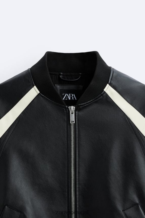jaqueta bomber de couro sintético contrastante homens Zara preto Z2080L1110 roupas