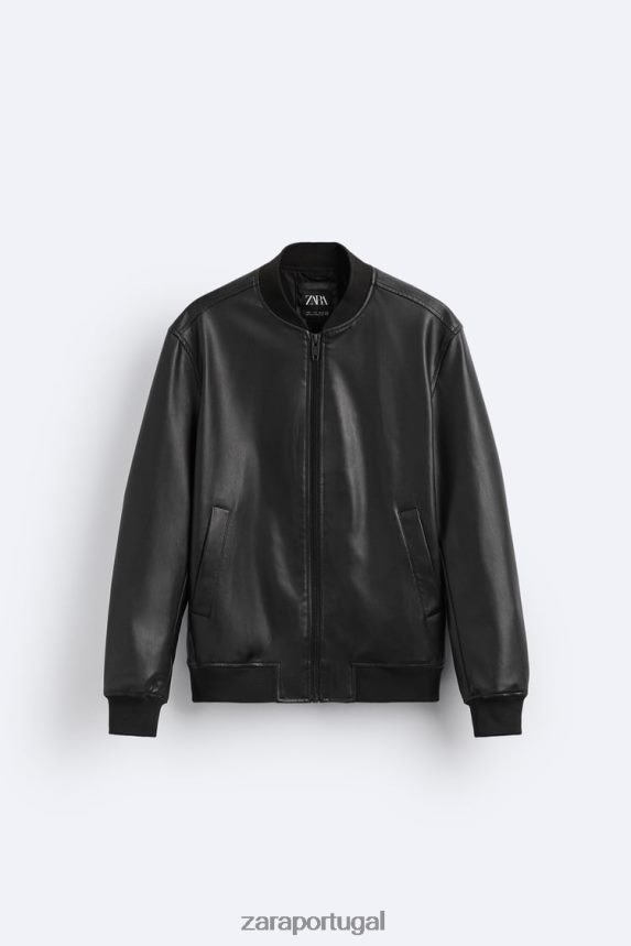 jaqueta bomber de couro sintético homens Zara preto Z2080L1119 roupas