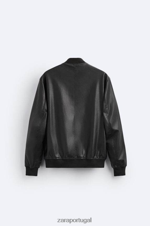 jaqueta bomber de couro sintético homens Zara preto Z2080L1119 roupas