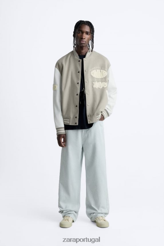 jaqueta bomber patch homens Zara ostra branca Z2080L1132 roupas