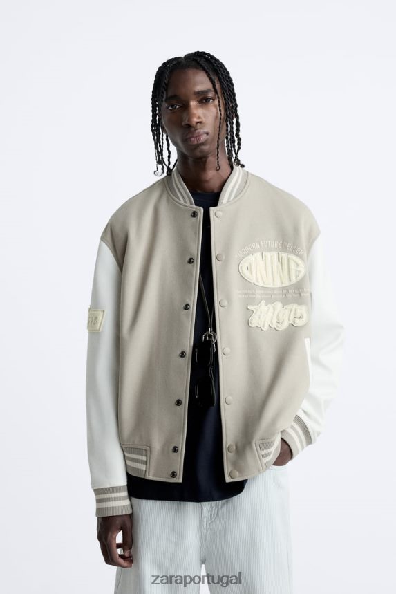 jaqueta bomber patch homens Zara ostra branca Z2080L1132 roupas