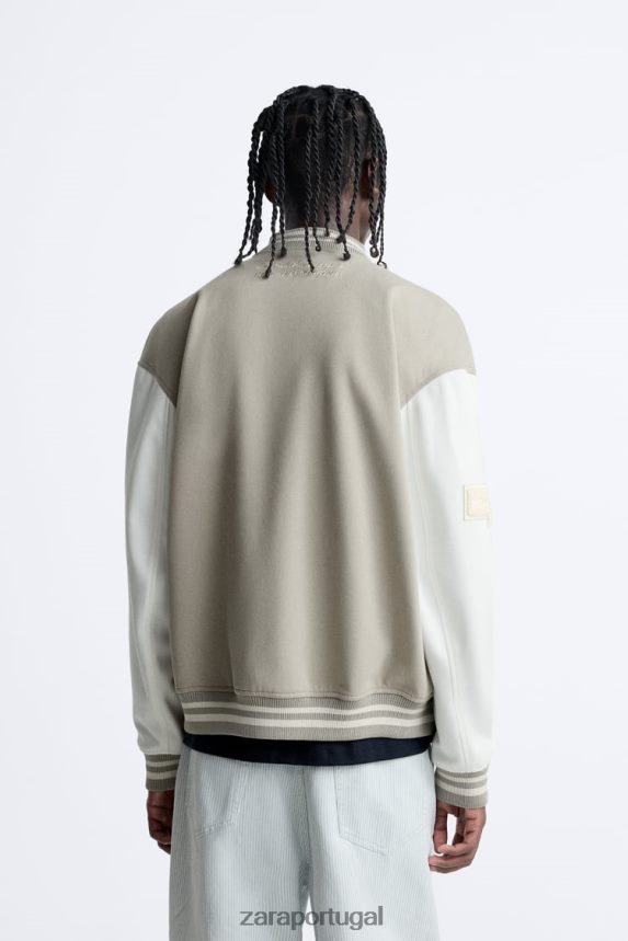 jaqueta bomber patch homens Zara ostra branca Z2080L1132 roupas