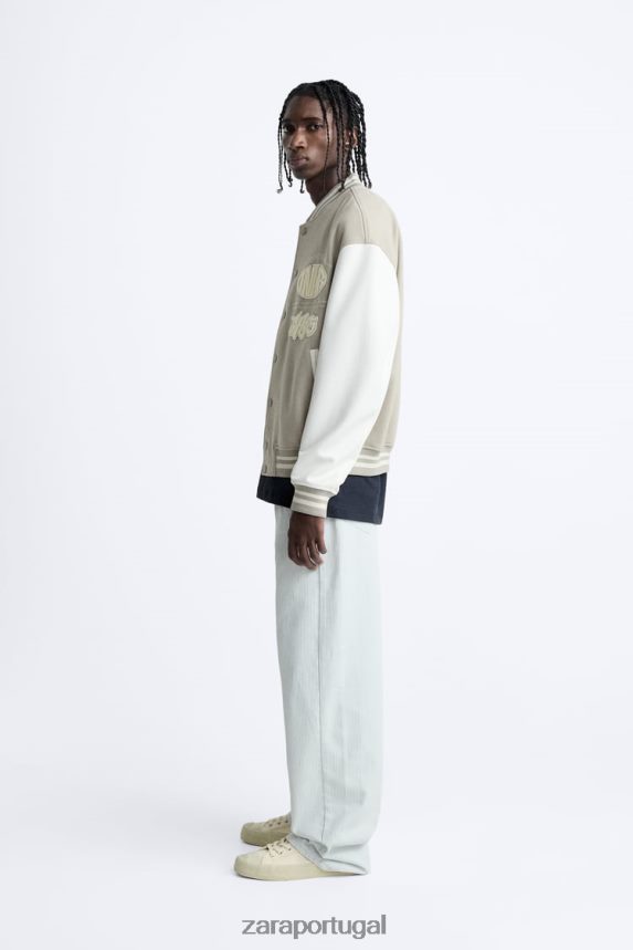 jaqueta bomber patch homens Zara ostra branca Z2080L1132 roupas