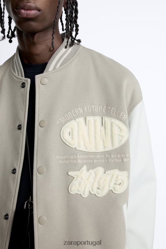 jaqueta bomber patch homens Zara ostra branca Z2080L1132 roupas
