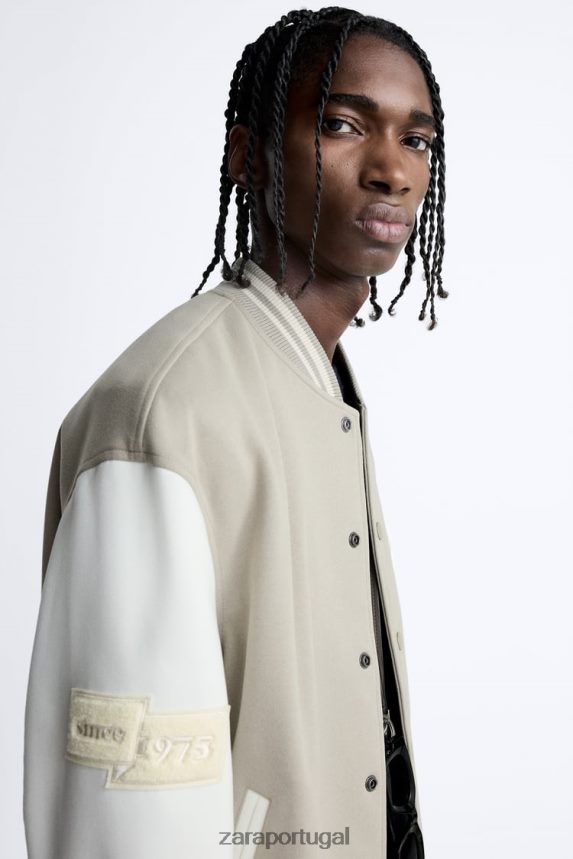 jaqueta bomber patch homens Zara ostra branca Z2080L1132 roupas