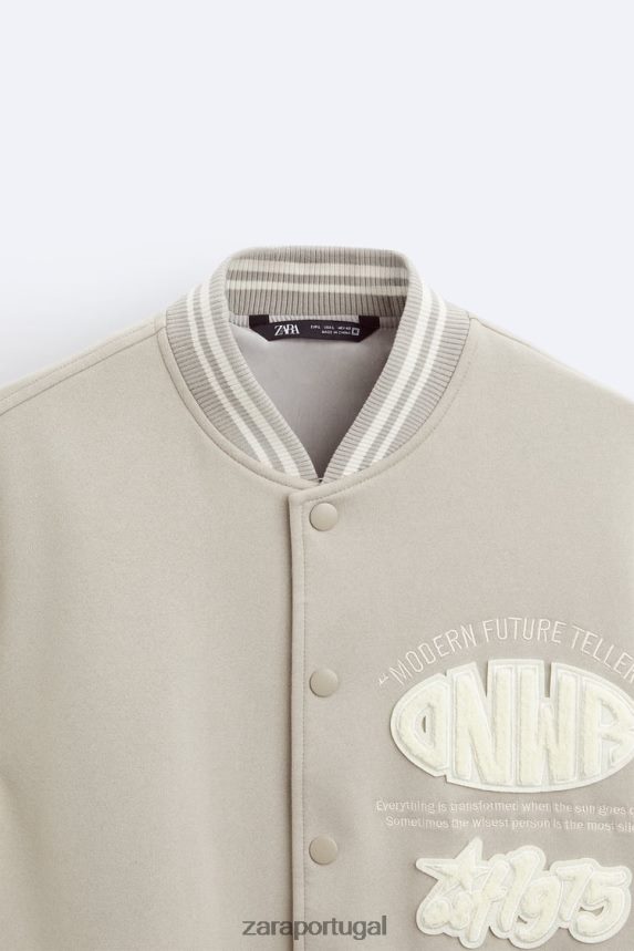 jaqueta bomber patch homens Zara ostra branca Z2080L1132 roupas