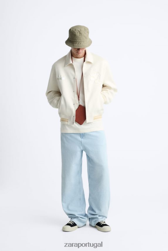 jaqueta bordada em camurça sintética homens Zara ostra branca Z2080L1128 roupas