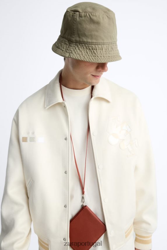 jaqueta bordada em camurça sintética homens Zara ostra branca Z2080L1128 roupas