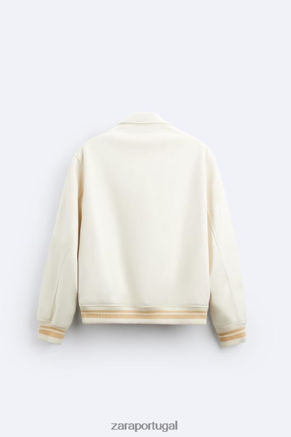 jaqueta bordada em camurça sintética homens Zara ostra branca Z2080L1128 roupas