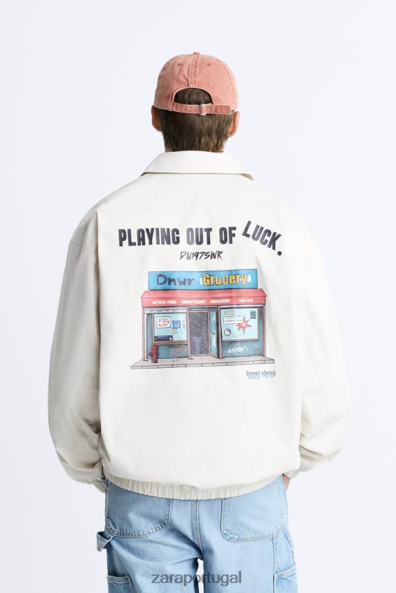 jaqueta com estampa combinada homens Zara ostra branca Z2080L1130 roupas