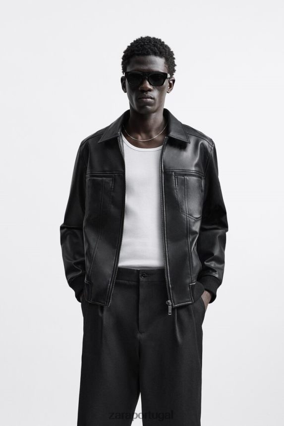 jaqueta de couro falso homens Zara preto Z2080L1121 roupas