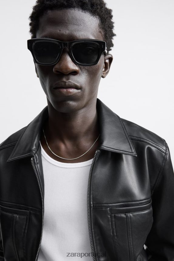 jaqueta de couro falso homens Zara preto Z2080L1121 roupas